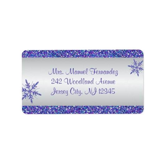 Paars grijs Glitter Snowflake Return Address Label (Voorkant)