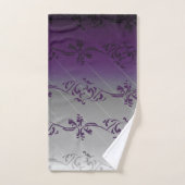 Paars grijs gradiënt gestreept Floral Leaf Pattern Bad Handdoek (Handdoek)