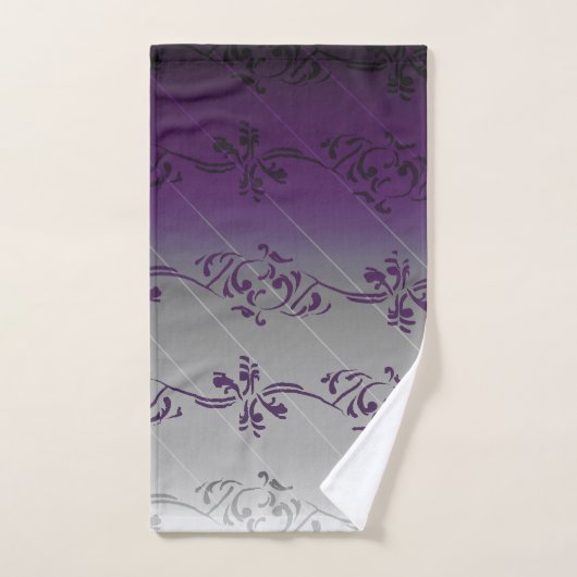 Paars grijs gradiënt gestreept Floral Leaf Pattern Bad Handdoek (Handdoek)