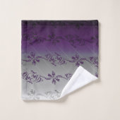 Paars grijs gradiënt gestreept Floral Leaf Pattern Bad Handdoek (Wasdoekje)