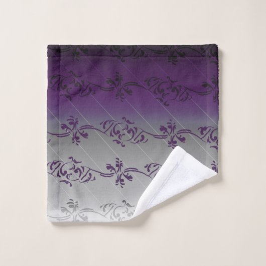 Paars grijs gradiënt gestreept Floral Leaf Pattern Bad Handdoek (Wasdoekje)