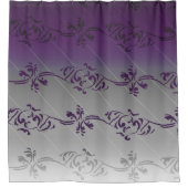 Paars grijs gradiënt gestreept Floral Leaf Pattern Douchegordijn (Voorkant)
