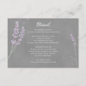 Paars grijs lavendel bruiloftsreceptie details enc informatiekaartje (Voorkant)