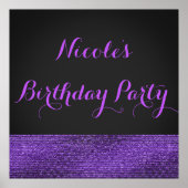 Paars & Grijs Moderne Glamour Sequins Feestbanner Poster (Voorkant)