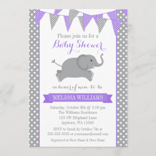 Paars grijs olifant pootwit Bunting Baby shower Kaart