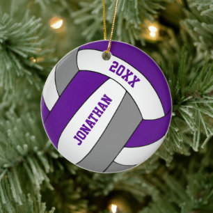 paars grijs sportteam vertolkt volleybal jongens keramisch ornament