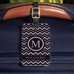 Paars Grijs Zwart Chevron Patroon Bagagelabel
