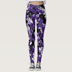 Paars Grijs Zwart Wit Camouflage Camo Print Leggings