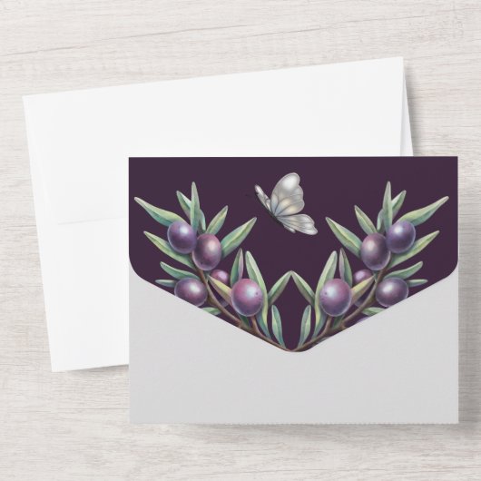 Paars grijze vlinderglanzen bruiloft all in one uitnodiging (Achterkant)