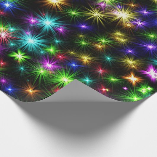 Paars, groen, blauw, sterren Kerstmis Cadeaupapier (Hoek)
