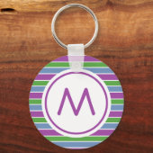 Paars Groen Blauw Striped Monogram Sleutelhanger (Achterkant)