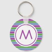 Paars Groen Blauw Striped Monogram Sleutelhanger (Achterkant)