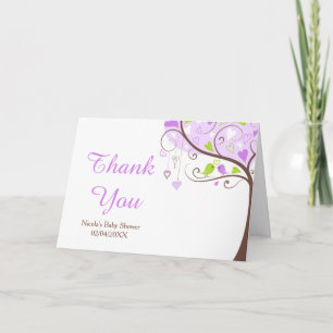 Paars & Groen Bloemige Vogel Baby Shower Bedankt
