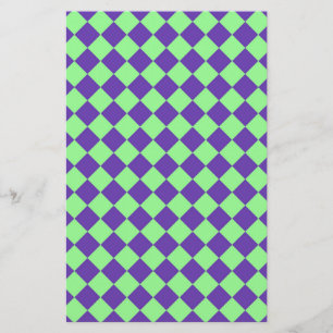 Paars Groen Diamant Harlekijn Schachbrettpatroon Briefpapier