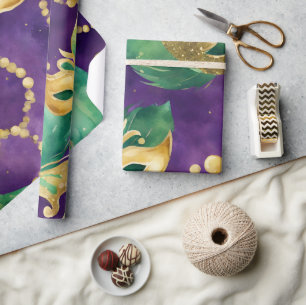 Paars, Groen en Goud Mardi Gras Patroon Cadeaupapier