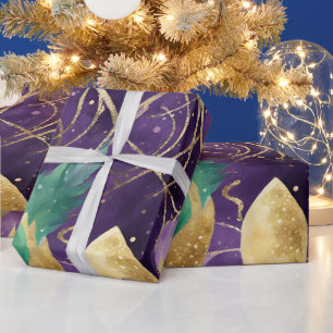 Paars, Groen en Goud Mardi Gras Patroon Cadeaupapier