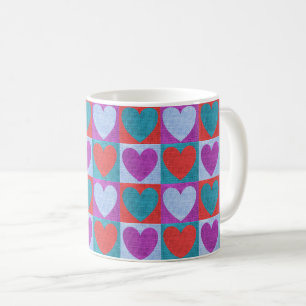 Paars Groen en Rood Geruit Hartpatroon Koffiemok