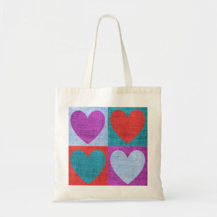 Paars Groen en Rood Geruit Hartpatroon Tote Bag