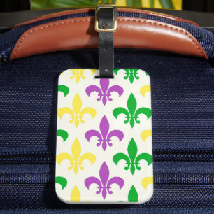 PAARS GROEN GEEL MARDI GRAS FLEUR DE LIS BAGAGELABEL