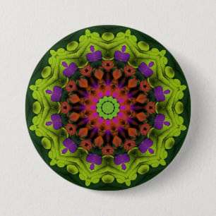 Paars groen: Geometrische Mandala Art Ronde Button 7,6 Cm