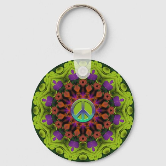 Paars groen: Geometrische Mandala Art Sleutelhanger (Voorkant)