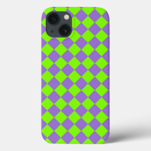 Paars Groen Geruit Diamant Patroon iPhone 13 Hoesje
