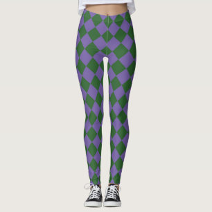 Paars Groen Geruit Diamant Patroon Leggings