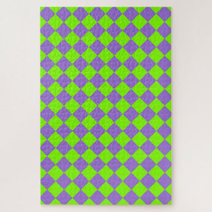 Paars Groen Geruit Diamant Patroon Legpuzzel