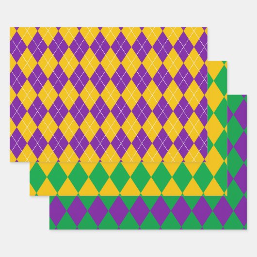 PAARS GROEN GOLD MARDI GRAS DIAMOND PATTERN INPAKPAPIER VEL (Set)