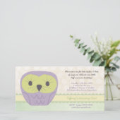Paars & Groen Uil 1e Verjaardagsfeest Uitnodiging (Staand voorkant)
