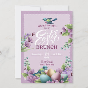 Paars Groen Vintage Bloemstuk Paasbrunch Feestdagenkaart