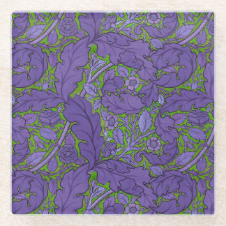 Paars groen William Morris bloemmotief Acanthus & Glazen Onderzetter