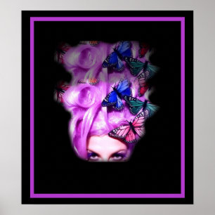 Paars Hair Butterfly Lady Poster/Print 2 Poster