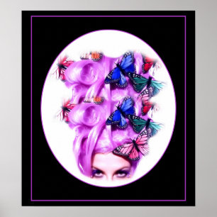 Paars Hair Butterfly Lady Poster/Print 6 Poster