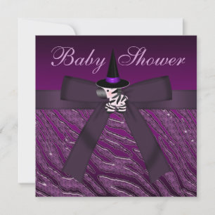 Paars Halloween Zebra & Animal Print Baby shower Kaart