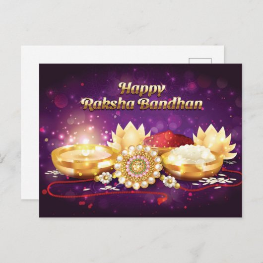 Paars Happy Raksha Bandhan Sparkle Briefkaart (Voorkant / Achterkant)