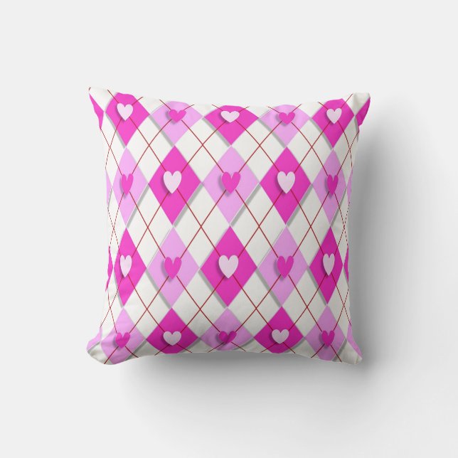 Paars hart Argyle Pillow Kussen (Voorkant)