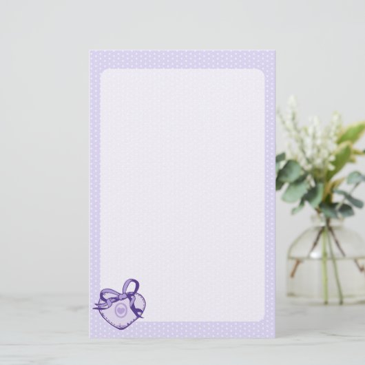 Paars hart en lint briefpapier (Staand voorkant)