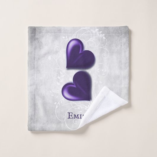 Paars hart Persoonlijke badhanddoekset Bad Handdoek (Wasdoekje)