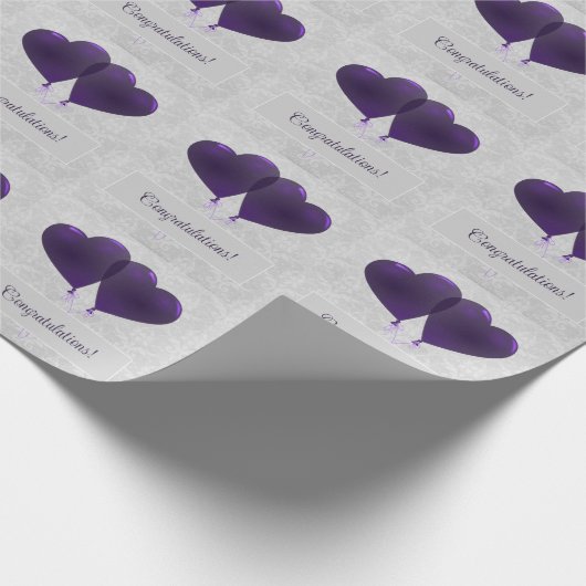 Paars Heart Balloons Wrapping Paper Cadeaupapier (Hoek)