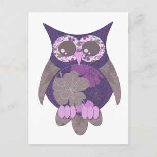 Paars Hibiscus Owl Briefkaart