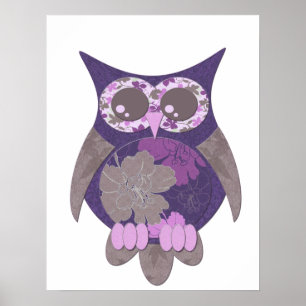 Paars Hibiscus Owl Poster