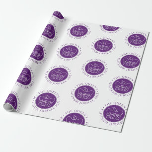 Paars HM Queen Platinum Jubilee Wrapppapier Cadeaupapier