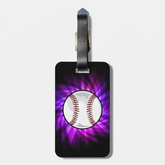 Paars honkbal; Softball Bagagelabel (Achterkant verticaal)