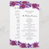 Paars huwelijksprogramma. Waterverf bloemceremonie Programma (Voorkant / Achterkant)