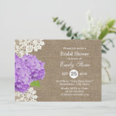 Paars Hydrangea Rustic Laced Burlap Vrijgezellenfe Kaart (Staand voorkant)