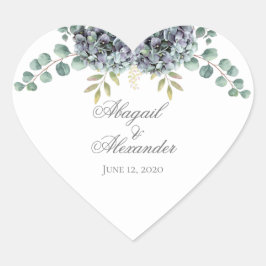 Paars Hydrangeas Eucalyptus Heart Sticker