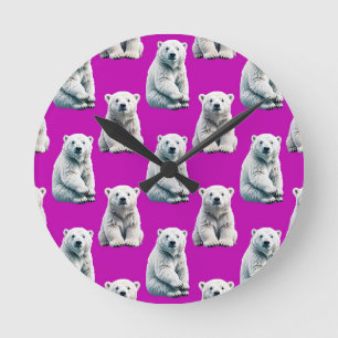 Paars IJsbeer Patroon Ontwerp Ronde Klok