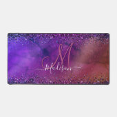 Paars ijzerhoudend geborsteld metaal glitter monog bureaumat (Voorkant)