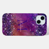 Paars ijzerhoudend geborsteld metaal glitter monog Case-Mate iPhone case (Achterkant (horizontaal))